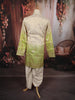 Lime Green Floral Vine Zari Embroidered Design Tissue Silk Men's Kurta Pyjama