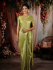 Lime Green Floral Vine Zari Woven Design Pure Kanchipuram Silk Saree with Zari Border