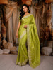 Lime Green Floral Zari Woven Design Semi Silk Festive Saree with Floral Border