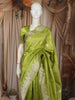Lime Green Floral Zari Woven Design Semi Silk Festive Saree with Floral Border