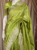 Lime Green Floral Zari Woven Design Semi Silk Festive Saree with Floral Border