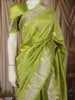 Lime Green Floral Zari Woven Design Semi Silk Festive Saree with Floral Border
