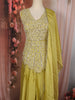 Lime Green Heavy Beads Embroidered Design Georgette Part Wear Palazzo Suit with Dupatta