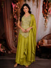 Lime Green Heavy Beads Embroidered Design Georgette Part Wear Palazzo Suit with Dupatta