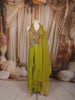 Lime Green Multicolor Mirror and Beads Embroidered Design Satin Party Wear Indo Western Lehenga Skirt Top with Matching Dupatta