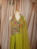Lime Green Multicolor Mirror and Beads Embroidered Design Satin Party Wear Indo Western Lehenga Skirt Top with Matching Dupatta