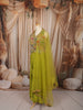 Lime Green Multicolor Mirror and Beads Embroidered Design Satin Party Wear Indo Western Lehenga Skirt Top with Matching Dupatta