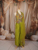 Lime Green Multicolor Mirror and Beads Embroidered Design Satin Party Wear Indo Western Lehenga Skirt Top with Matching Dupatta