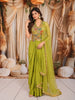 Lime Green Multicolor Mirror and Beads Embroidered Design Satin Party Wear Indo Western Lehenga Skirt Top with Matching Dupatta