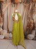 Lime Green Multicolor Mirror and Beads Embroidered Design Satin Party Wear Indo Western Lehenga Skirt Top with Matching Dupatta