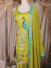 Lime Green Peacock and Deer Embroidered Design Silk Palazzo Suit with Dupatta