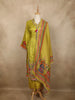 Lime Green Traditional Elephant and Floral Embroidered Design Cotton Salwar Suit with Dupatta