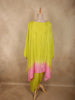 Lime Green and Soft Blush Pink Solid Sequins and Beads Embroidered Design Soft Satin Indo Western Kaftan Set