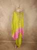 Lime Green and Soft Blush Pink Solid Sequins and Beads Embroidered Design Soft Satin Indo Western Kaftan Set