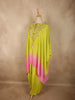 Lime Green and Soft Blush Pink Solid Sequins and Beads Embroidered Design Soft Satin Indo Western Kaftan Set
