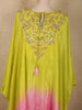Lime Green and Soft Blush Pink Solid Sequins and Beads Embroidered Design Soft Satin Indo Western Kaftan Set