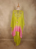Lime Green and Soft Blush Pink Solid Sequins and Beads Embroidered Design Soft Satin Indo Western Kaftan Set