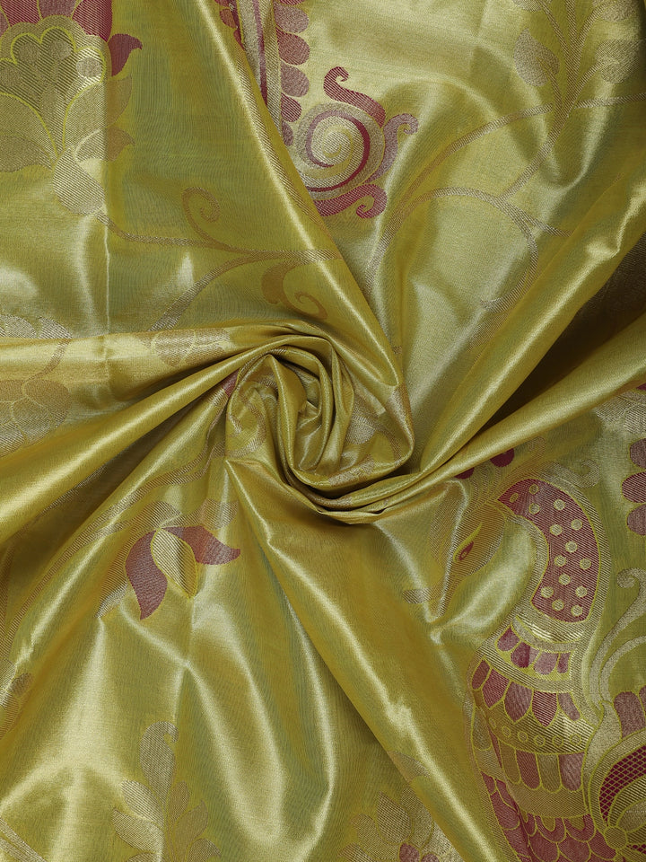 Lime Green floral Design Tissue Saree - Diadem