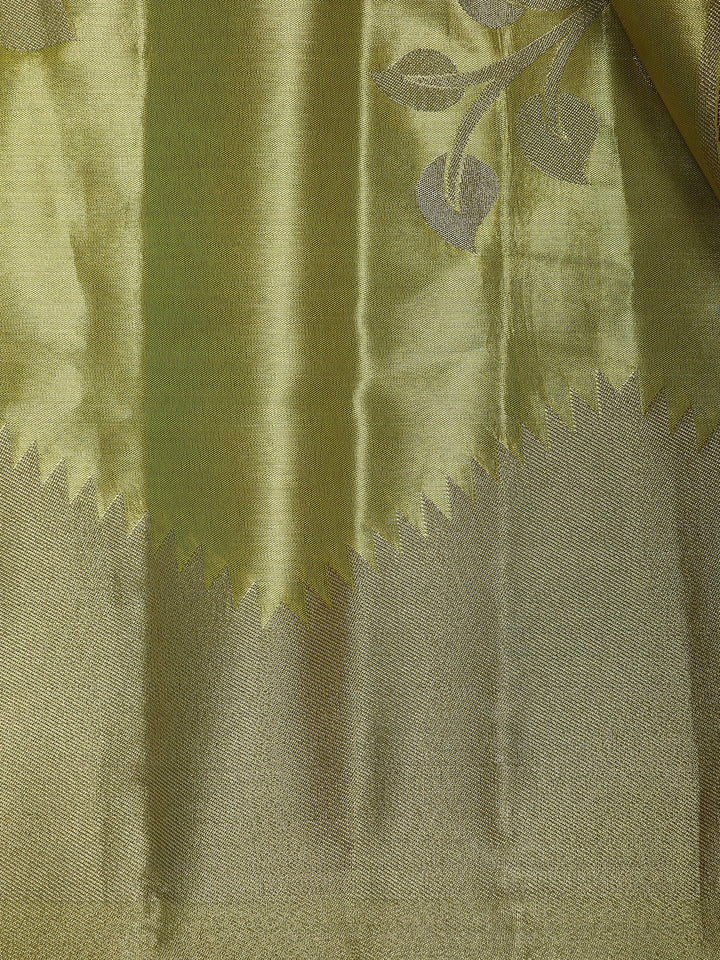 Lime Green floral Design Tissue Saree - Diadem