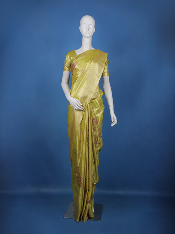 Lime Green floral Design Tissue Saree - Diadem