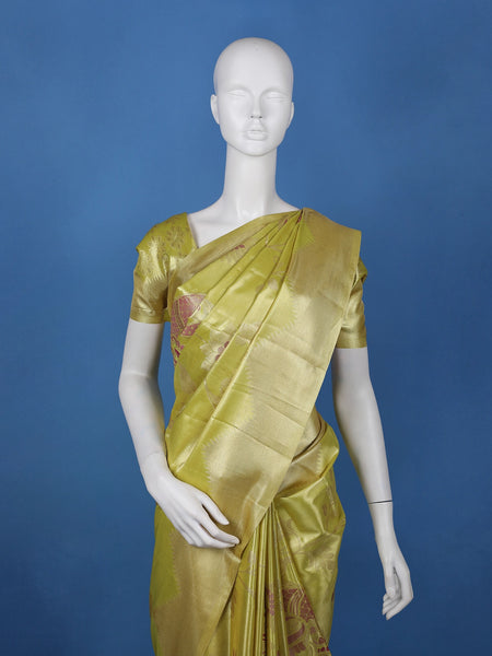 Lime Green floral Design Tissue Saree - Diadem