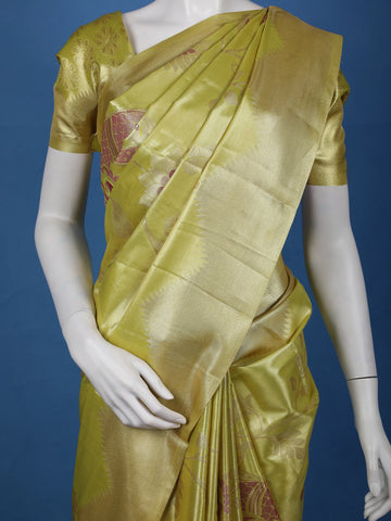 Lime Green floral Design Tissue Saree - Diadem