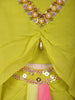 Lime Green with Soft Blush Pink Sequins And Beads Embroidered Design Satin Indo Western Skirt Top
