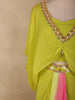 Lime Green with Soft Blush Pink Sequins And Beads Embroidered Design Satin Indo Western Skirt Top
