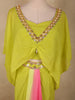 Lime Green with Soft Blush Pink Sequins And Beads Embroidered Design Satin Indo Western Skirt Top