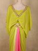 Lime Green with Soft Blush Pink Sequins And Beads Embroidered Design Satin Indo Western Skirt Top