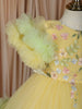 Lime Yellow Floral Applique Design Net Party Wear Kids Frock