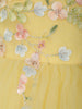 Lime Yellow Floral Applique Design Net Party Wear Kids Frock