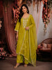 Lime Yellow Floral Beads Embroidered Design Organza Salwar Suit with Dupatta