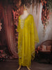 Lime Yellow Floral Beads Embroidered Design Organza Salwar Suit with Dupatta