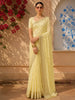 Lime Yellow Floral Butta Zari Embroidered Design Chiffon Saree with Designer Border