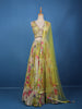 Lime Yellow Floral Mirror Embroidered  Design Tissue Crushed Lehenga With Dupatta