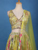 Lime Yellow Floral Mirror Embroidered  Design Tissue Crushed Lehenga With Dupatta