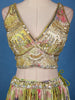 Lime Yellow Floral Mirror Embroidered  Design Tissue Crushed Lehenga With Dupatta