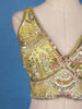 Lime Yellow Floral Mirror Embroidered  Design Tissue Crushed Lehenga With Dupatta