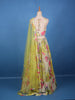 Lime Yellow Floral Mirror Embroidered  Design Tissue Crushed Lehenga With Dupatta