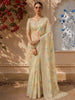 Lime Yellow Floral Printed Design Chiffon Fancy Saree with Designer Border