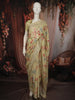 Lime Yellow Floral Printed Design Chiffon Fancy Saree with Designer Border