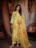 Lime Yellow Floral Printed Design Cotton Palazzo Suit with Dupatta