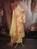 Lime Yellow Floral Printed Design Cotton Straight Cut Salwar Suit wit Matching Dupatta