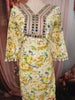 Lime Yellow Floral Printed and Mirror Embroidered Design Cotton Straight Cut Salwar Suit with Matching Dupatta