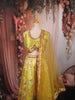 Lime Yellow Floral Printed and Mirror Embroidered Design Tussar Silk Haldi Lehenga with Matching Dupatta