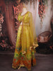 Lime Yellow Floral Printed and Mirror Embroidered Design Tussar Silk Haldi Lehenga with Matching Dupatta