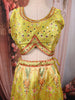 Lime Yellow Floral Printed and Mirror Embroidered Design Tussar Silk Haldi Lehenga with Matching Dupatta