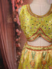 Lime Yellow Floral Printed and Mirror Embroidered Design Tussar Silk Haldi Lehenga with Matching Dupatta