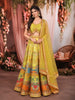 Lime Yellow Floral Printed and Mirror Embroidered Design Tussar Silk Haldi Lehenga with Matching Dupatta